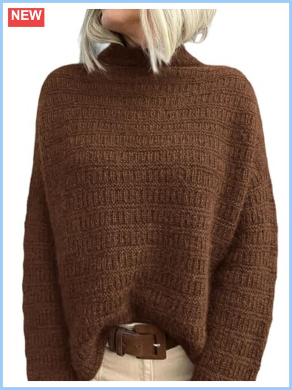 Oversized Acrylic Mock Neck Pullover Sweater Women Long Sleeve Knit Fall Winter